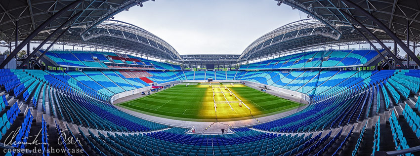 Panorama der Red Bull Arena von Red Bull Leipzig, Deutschland.