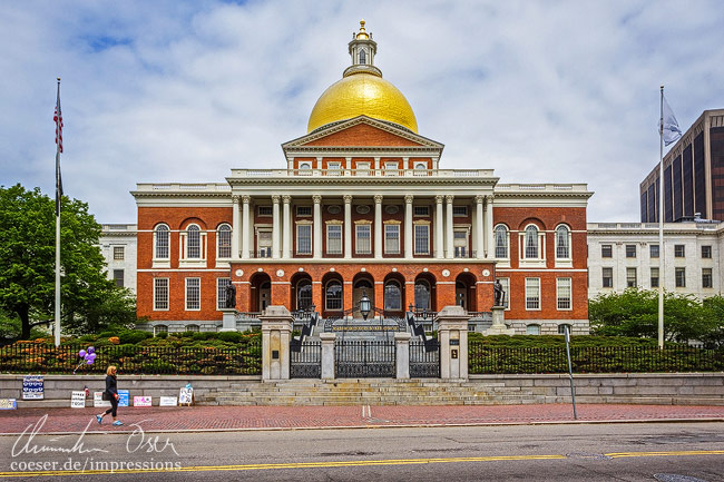 Das Massachusetts State House, Regierungssitz des Commonwealth of Massachusetts in Boston, USA.