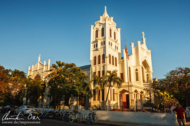 Außenaufnahme der St. Paul's Kirche bei der Duval Street in Key West, USA.