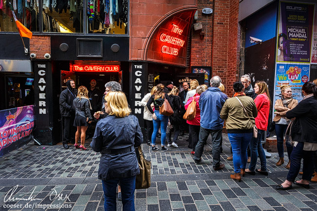 Der Cavern Club in der Mathew Street 10, legendärer Auftrittsort der Beatles in Liverpool, UK.