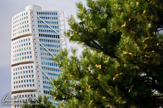 Detailaufnahme des Turning Torso Wolkenkratzers von Architekt Calatrava in Malmö, Schweden.