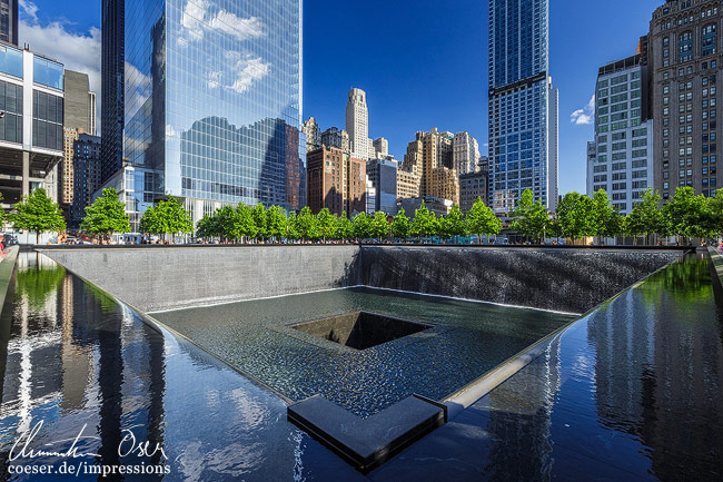 Blick auf das 9/11 Memorial in New York City, USA.